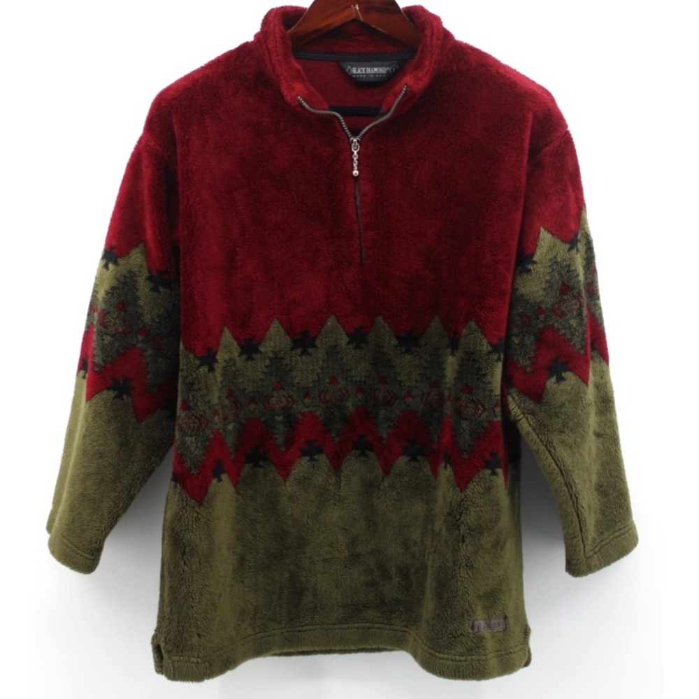 Black Diamond Southwestern Fleece Quarter Zip Pull Over Large Made in USA
